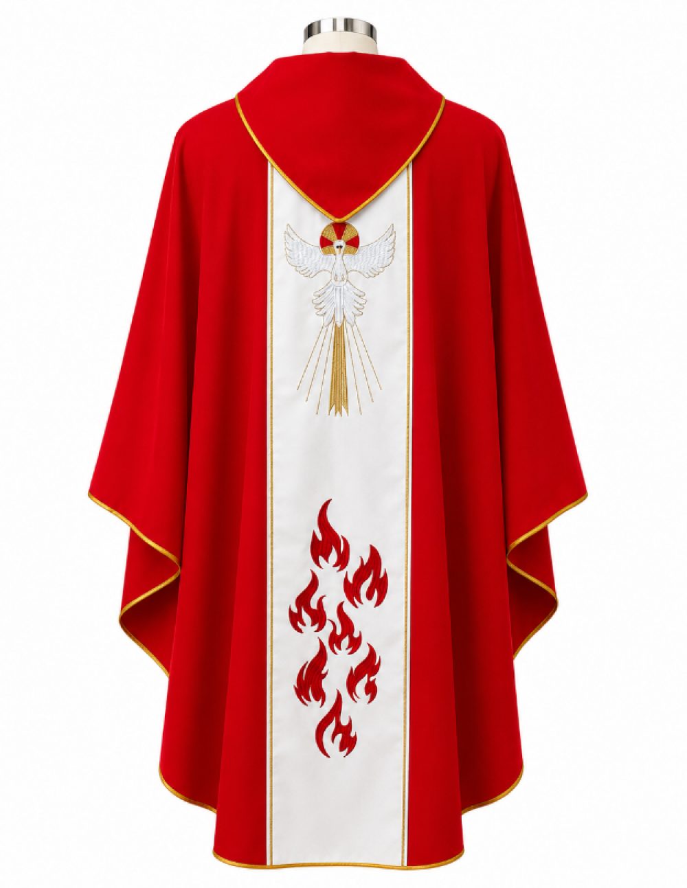 Red Priest Chasuble with Sacred Heart, Wheat & Grapevine Embroidery (2)
