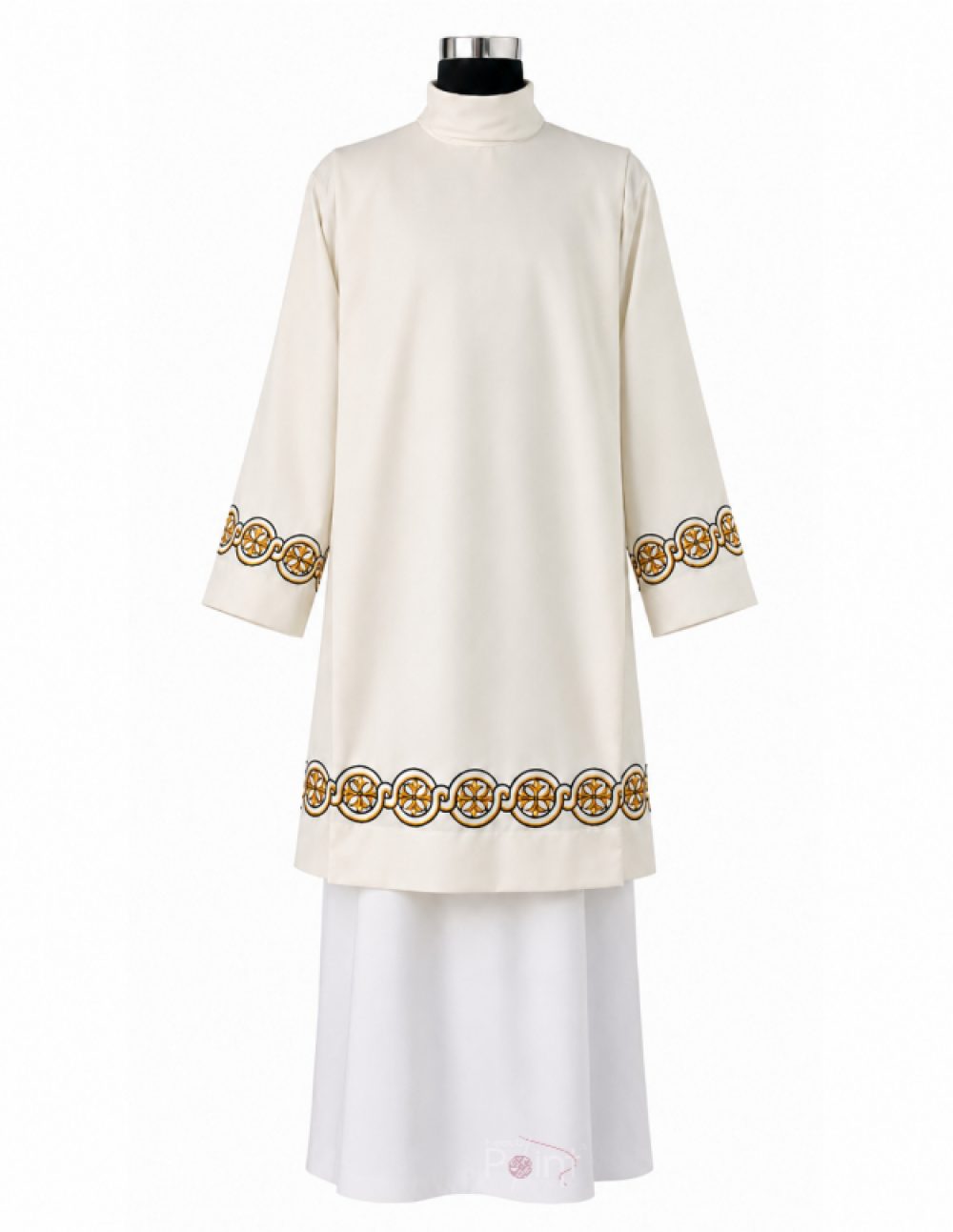 Cream Priest Surplice with Gold & Black Medallion Embroidery | Church Vestment