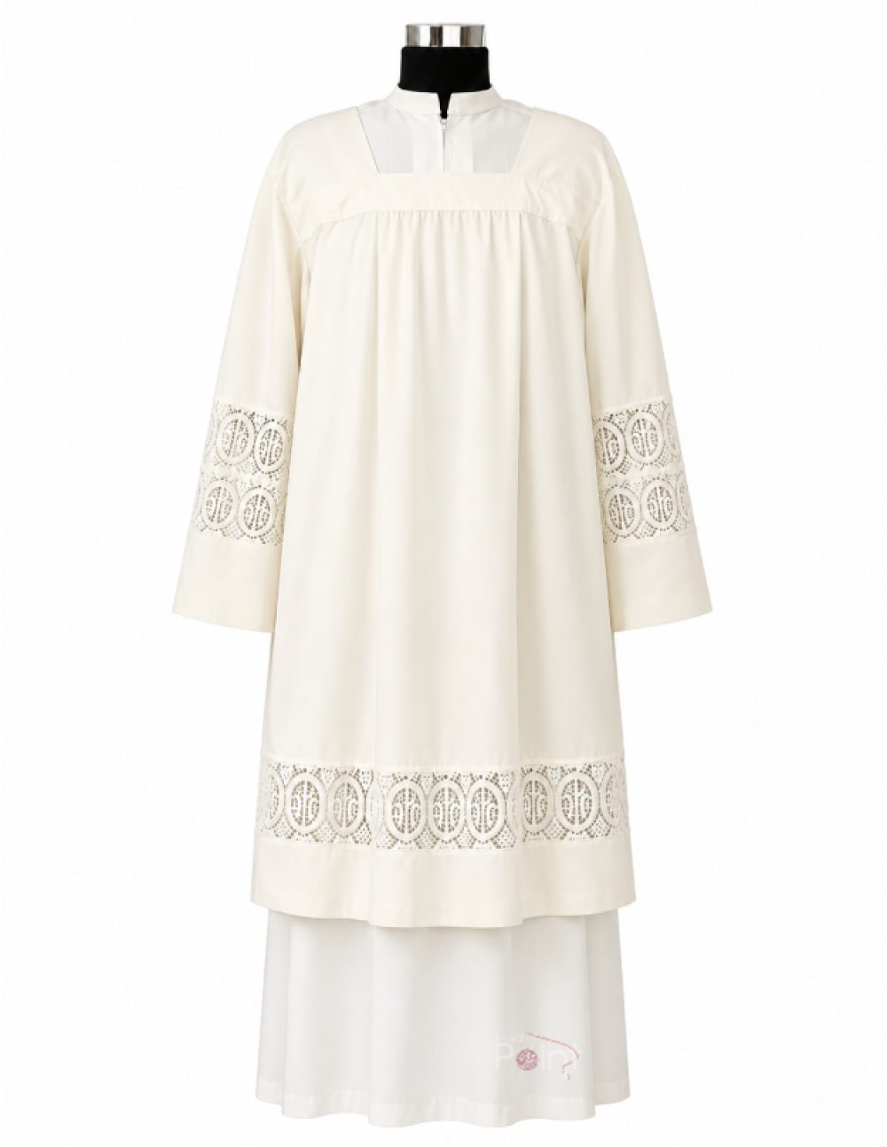 Cream Priest Surplice with Lace Medallion Cutwork | Church Vestment