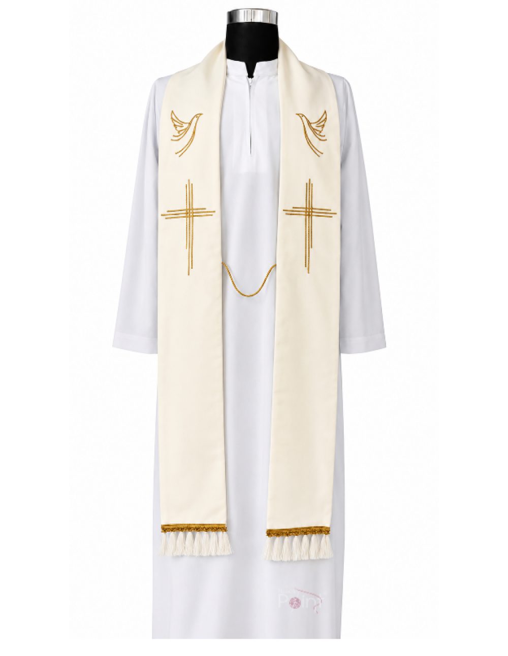 Cream Priest Stole with Holy Spirit Dove & Cross Embroidery  (1)