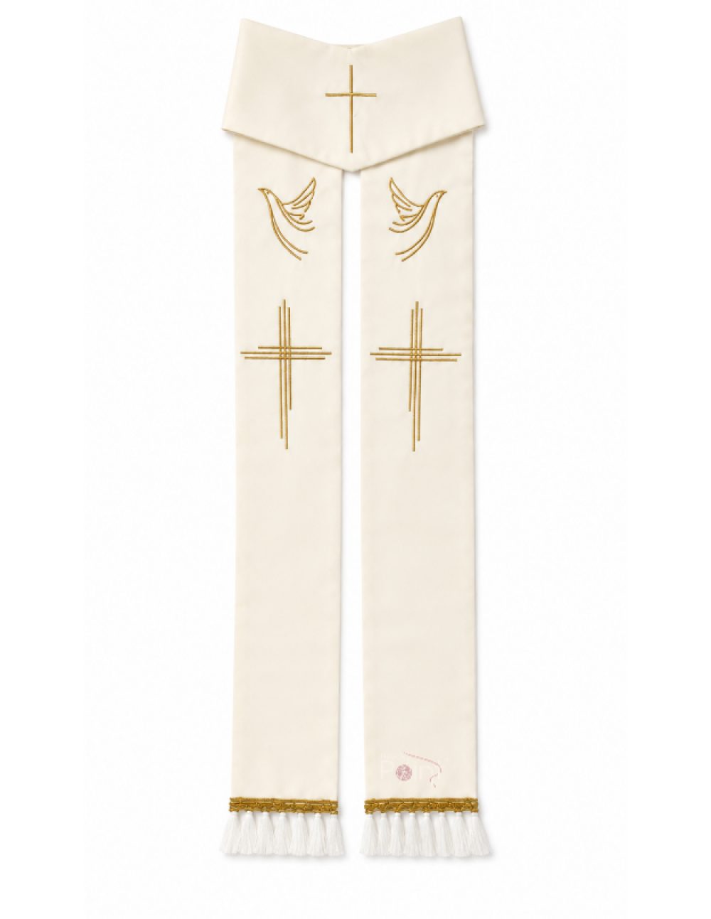 Cream Priest Stole with Holy Spirit Dove & Cross Embroidery  (2)