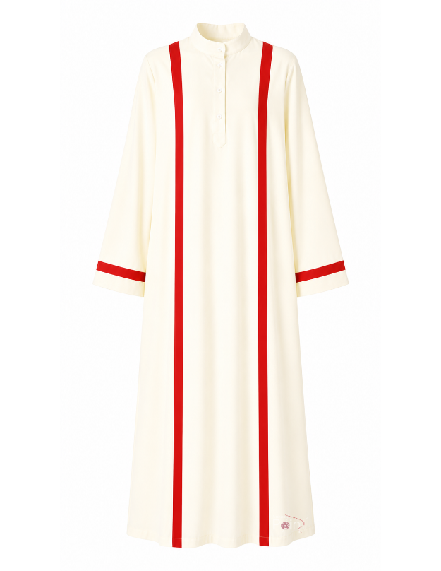 Light Yellow Altar Girl Dress with Red Stripe Trim | Church Vestment