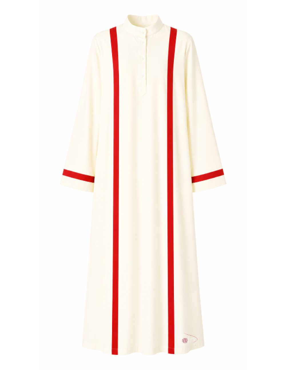 Light Yellow Altar Girl Dress with Red Stripe Trim (1)