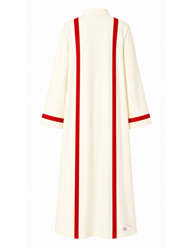 Light Yellow Altar Girl Dress with Red Stripe Trim (2)