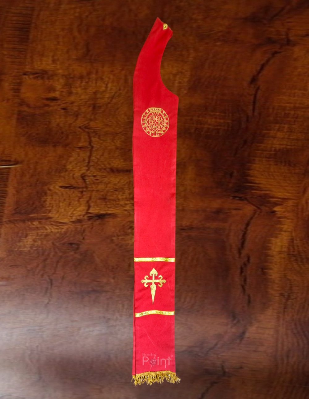 Red Priest Stole – Saint Benedict Medal, Obverse Panel