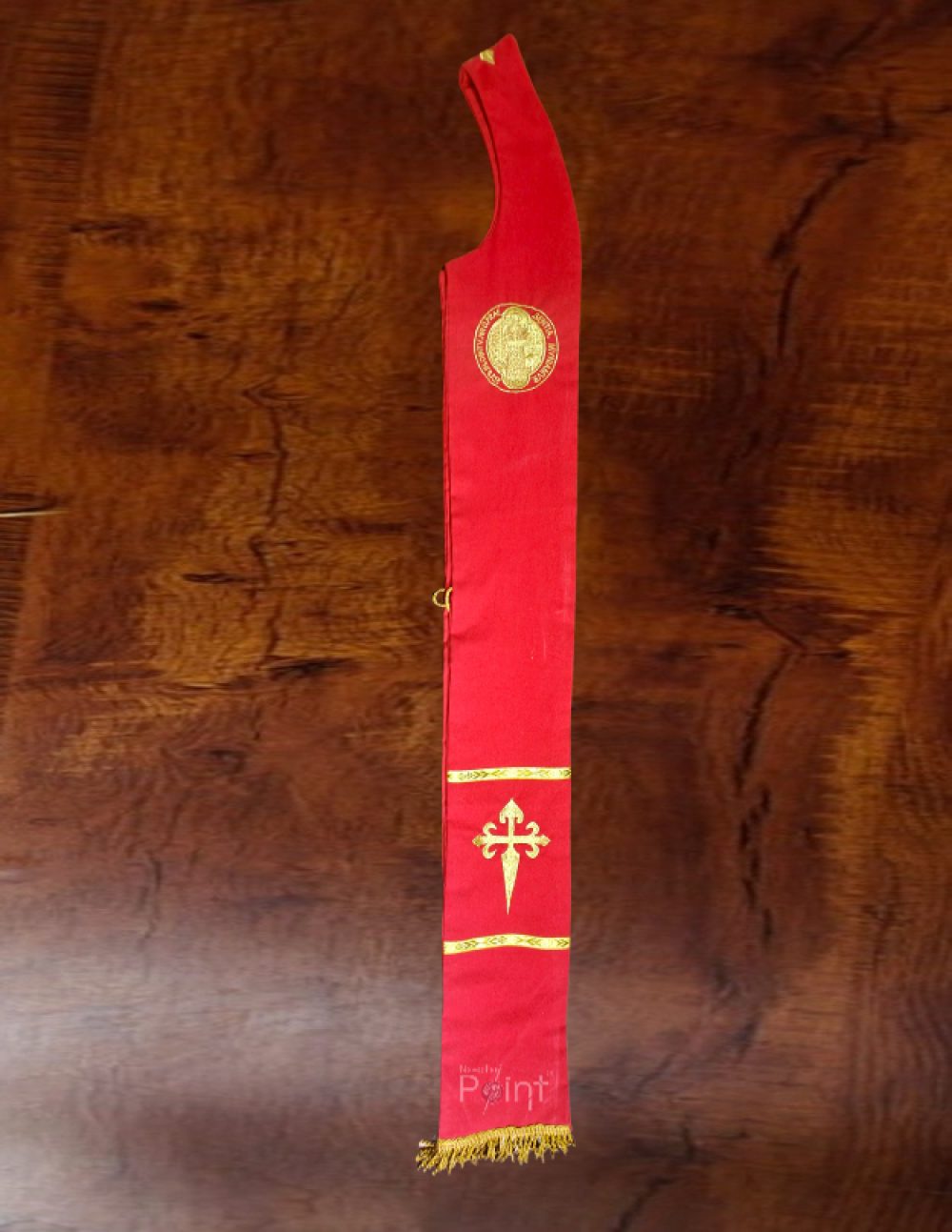 Red Priest Stole – Saint Benedict Medal, Reverse Panel