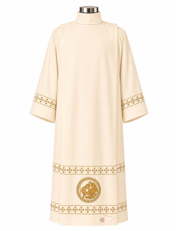 Cream Alb with Christ Washing the Disciples' Feet Embroidery | Clergy Vestment