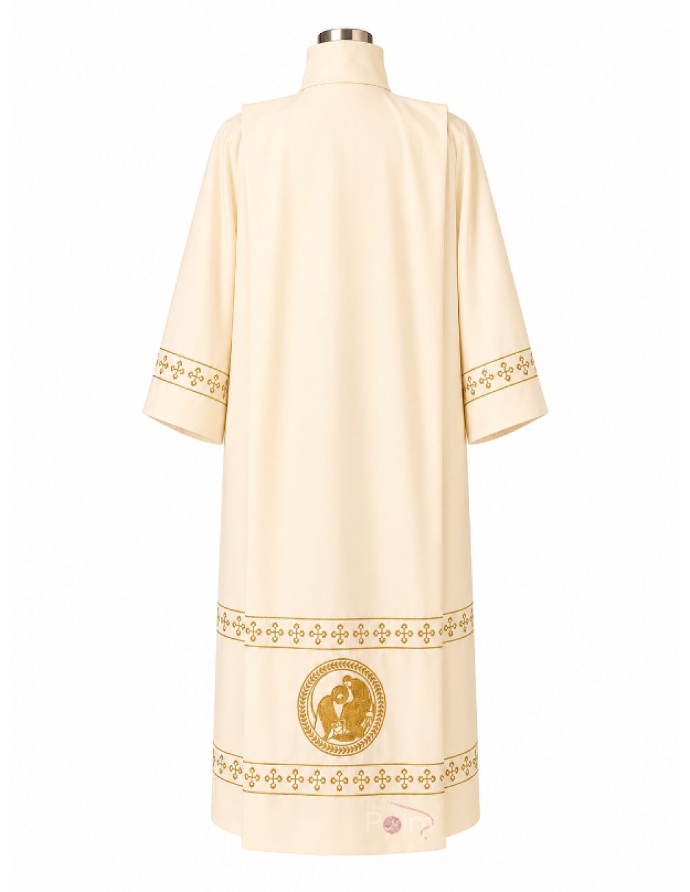 Cream Alb with Christ Washing the Disciples' Feet Embroidery – Back View on Mannequin