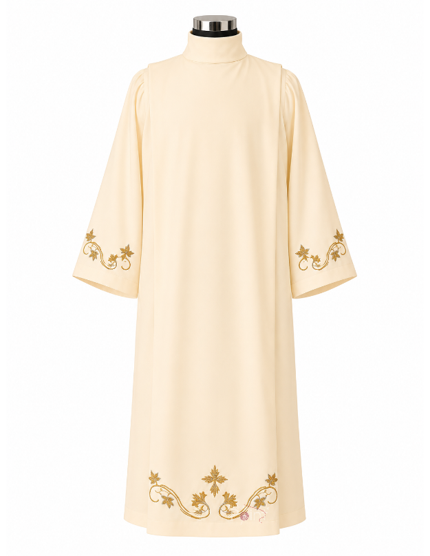 Cream Alb with Gold & Silver Grapevine Embroidery | Clergy Vestment