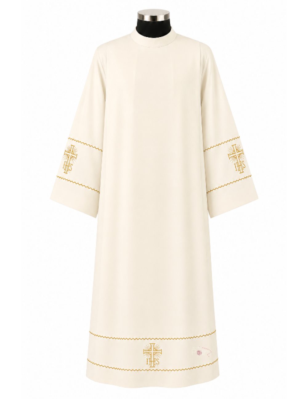 Cream Alb with IHS & Cross Embroidery | Clergy Vestment