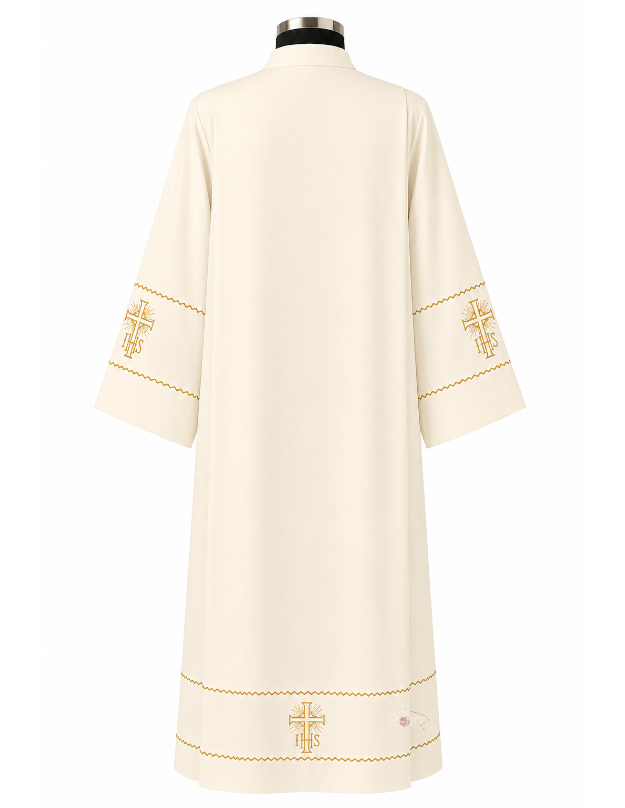 Cream Alb with IHS & Cross Embroidery  Clergy Vestment (2)