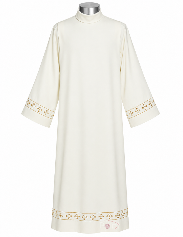 Cream Alb with Gold Quatrefoil Trim | Clergy Vestment