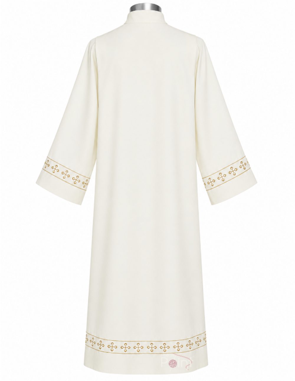 Cream Alb with Gold Quatrefoil Trim | Clergy Vestment back view