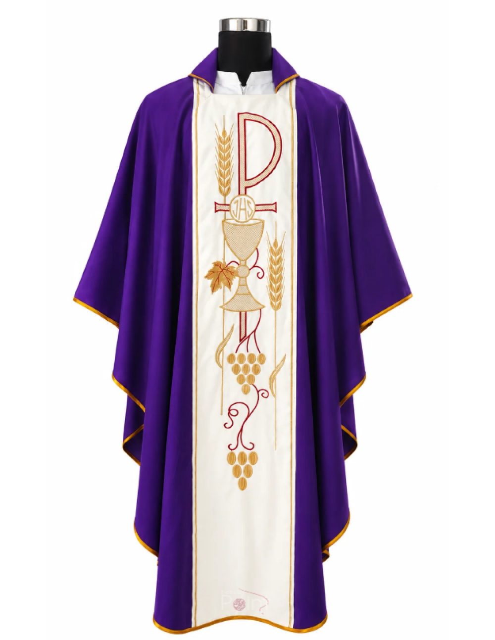 Purple Priest Chasuble with Chi-Rho, Chalice & Eucharistic Embroidery front view