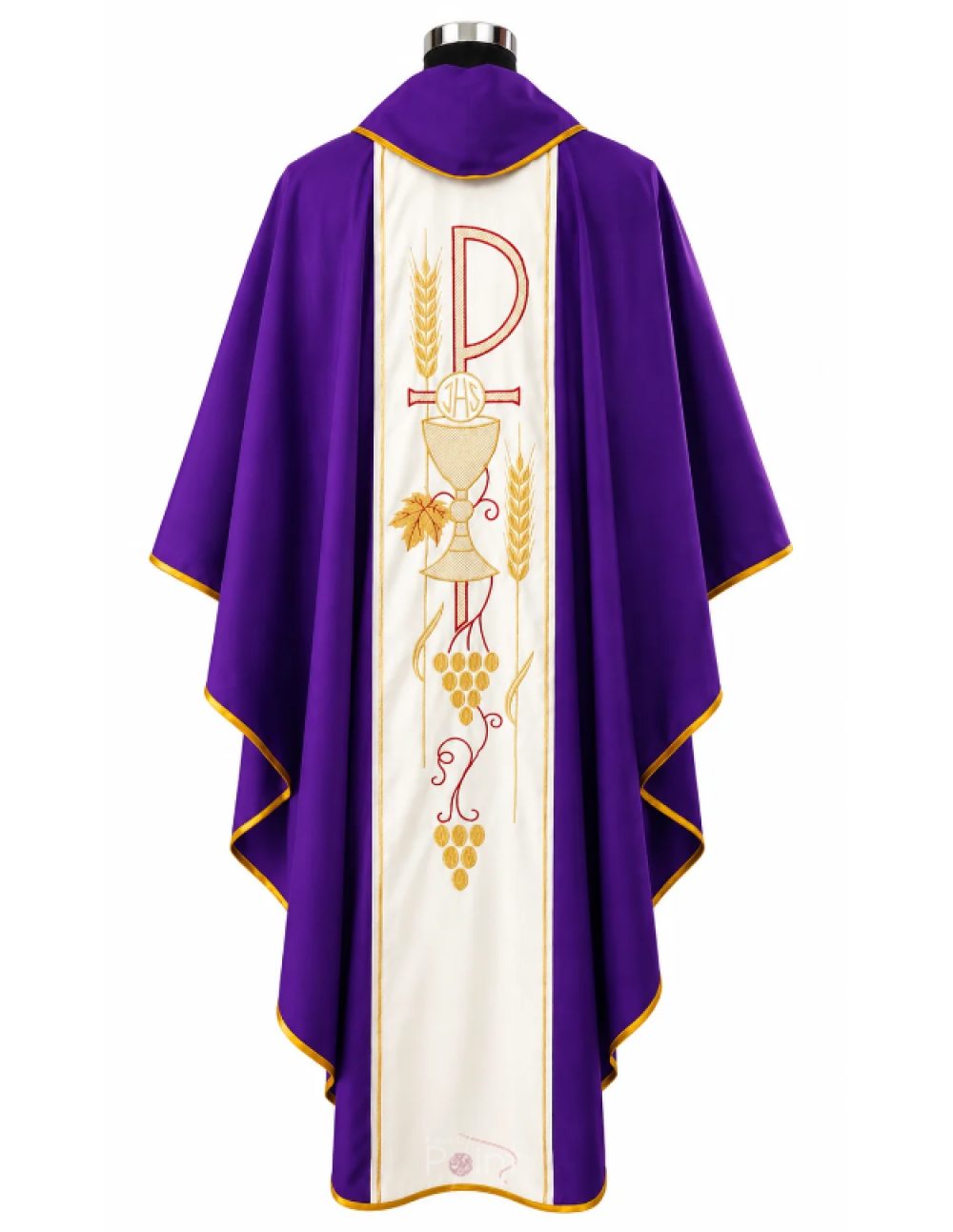 Purple Priest Chasuble with Chi-Rho, Chalice & Eucharistic Embroidery back view