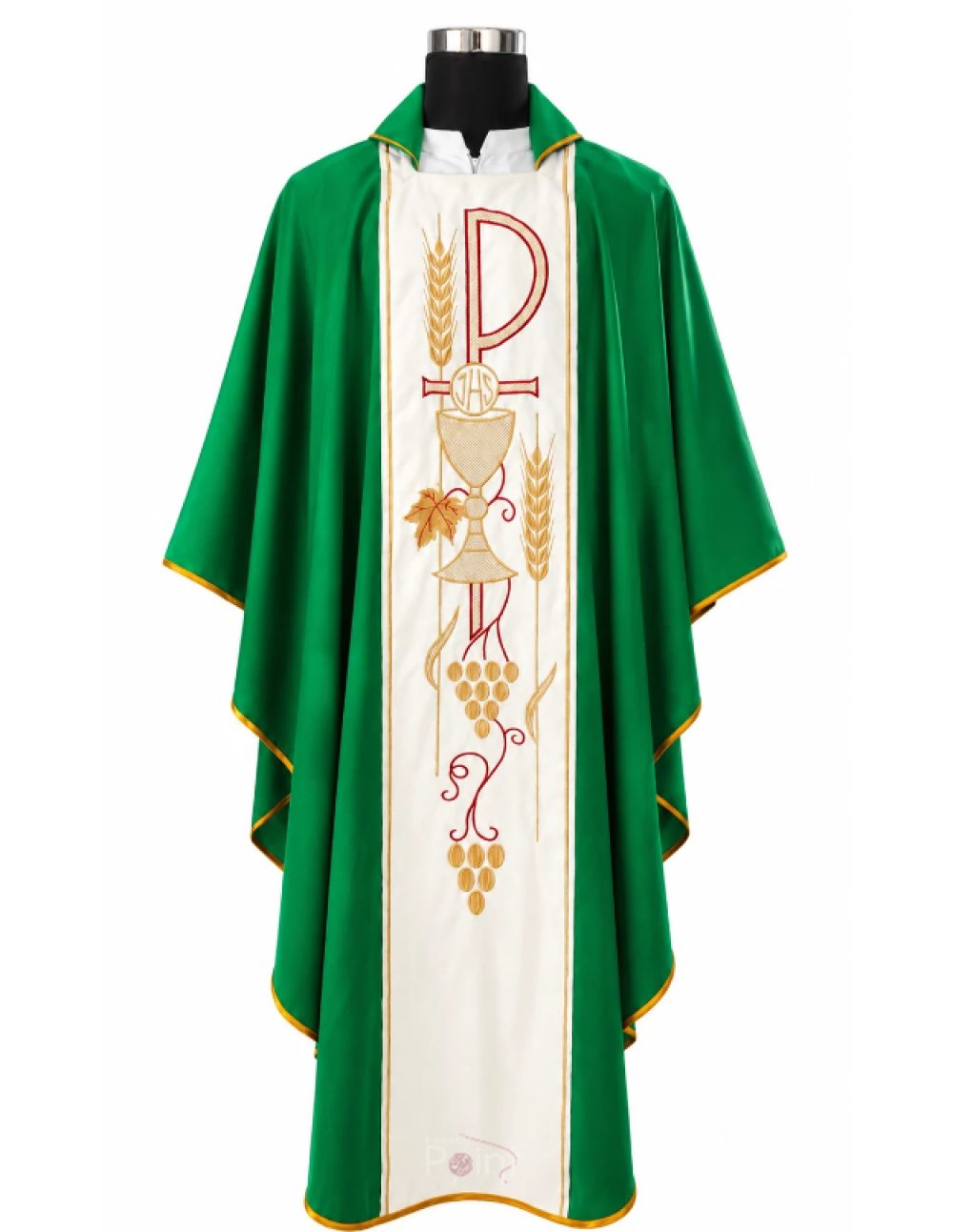 Green Priest Chasuble with Chi-Rho, Chalice & Eucharistic Embroidery (1)