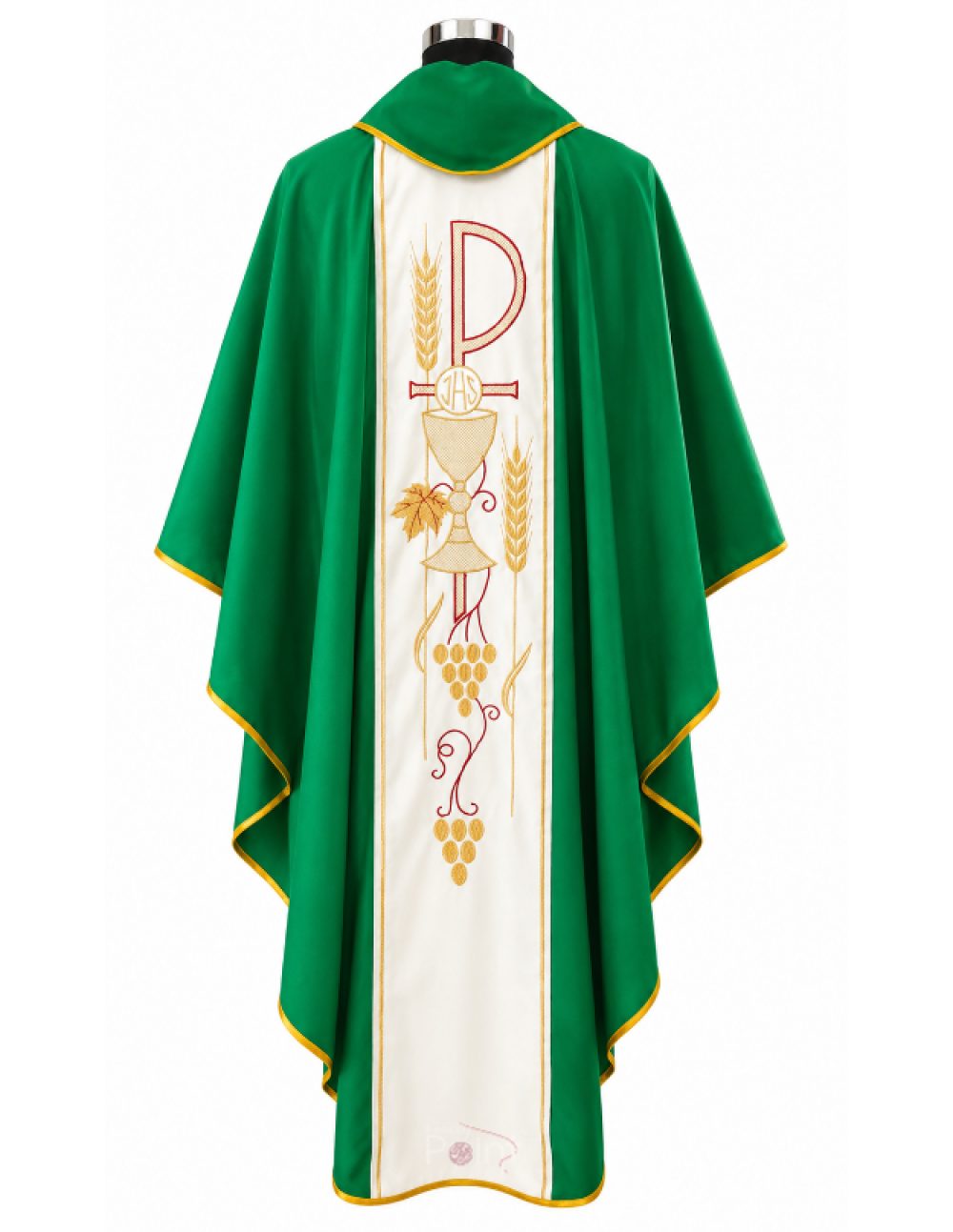Green Priest Chasuble with Chi-Rho, Chalice & Eucharistic Embroidery (2)