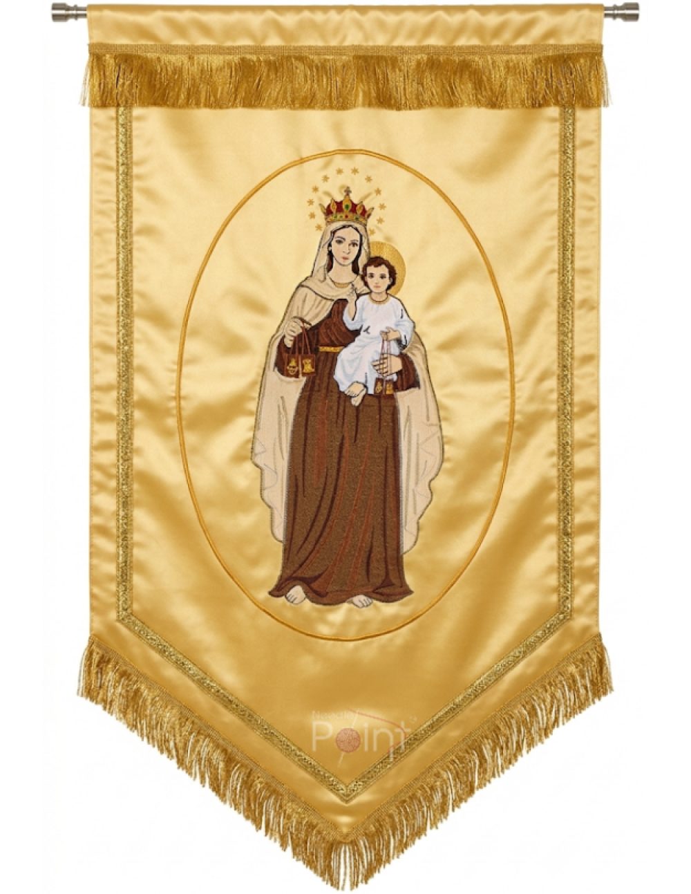 Our Lady of Mount Carmel with Child Jesus Gold Processional Banner Front View