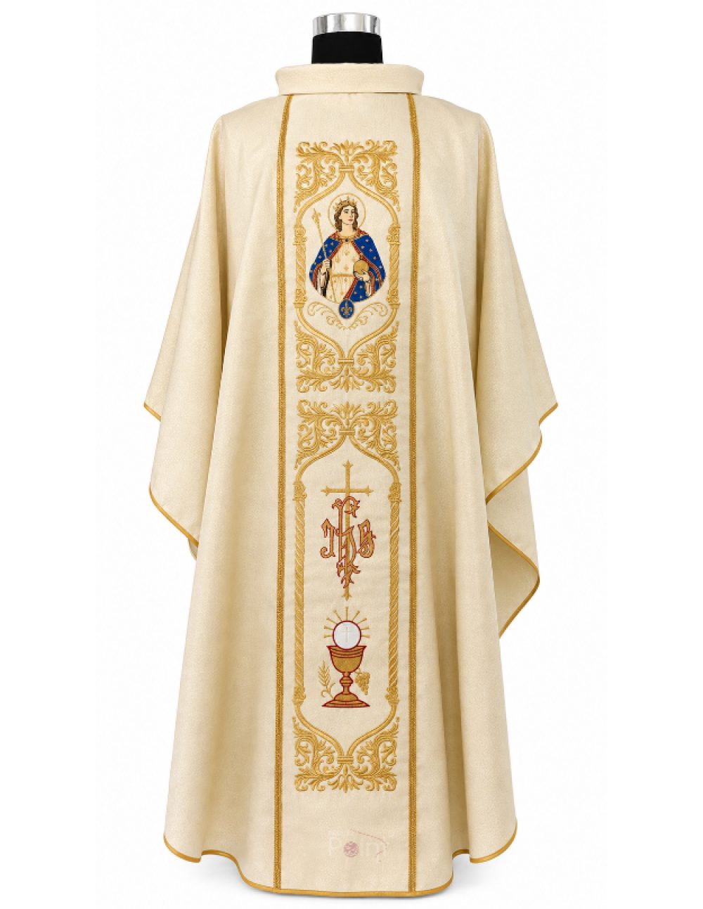 Cream Priest Chasuble with St. Louis the King and IHS Chalice Embroidery