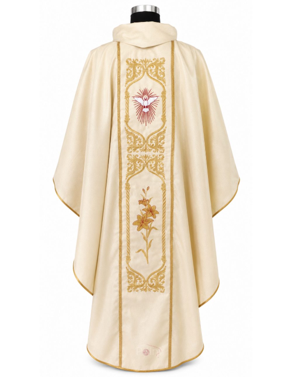 Cream Priest Chasuble with Holy Spirit Dove and Lily Embroidery