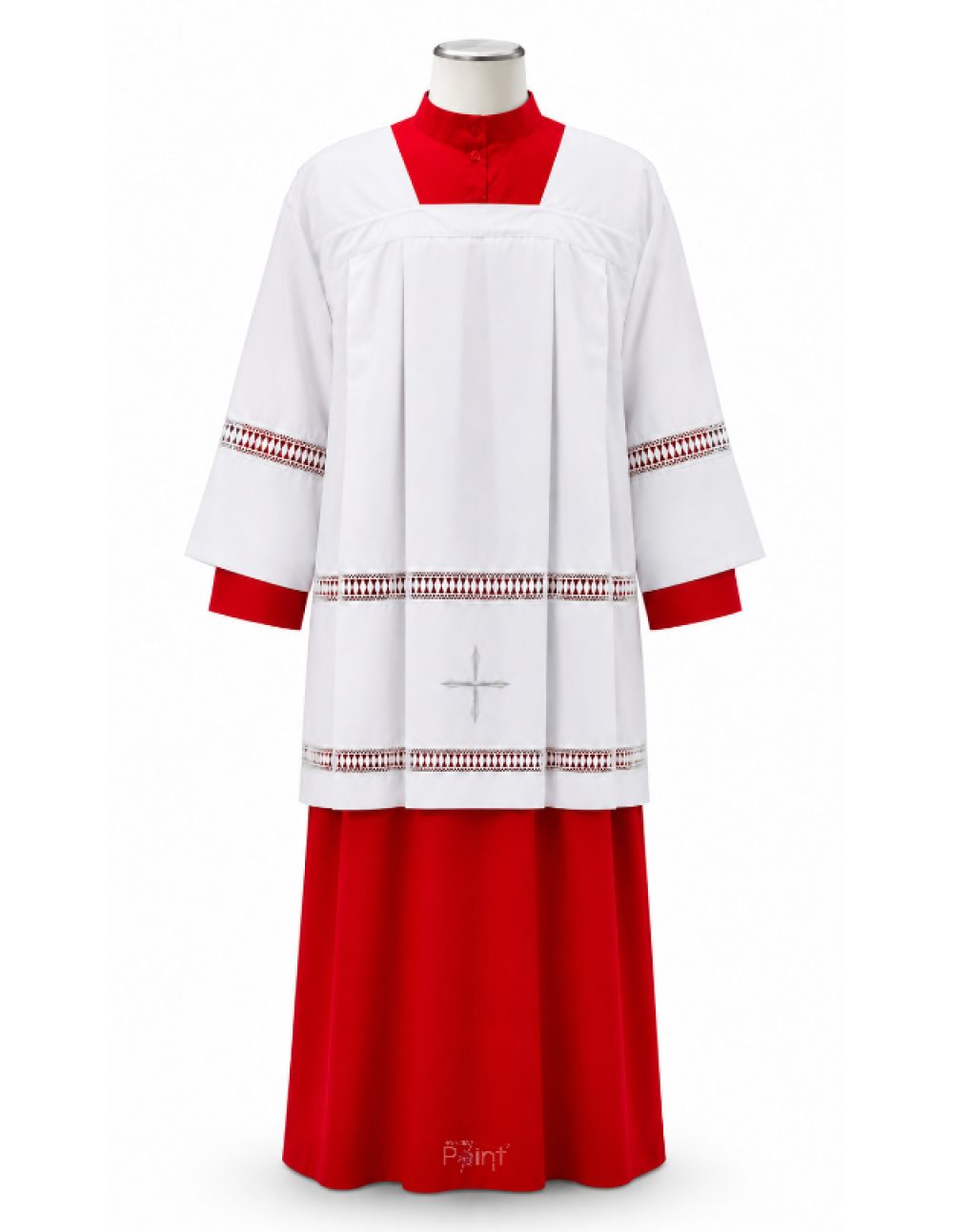 Red and White Altar Server Dress with Cross Embroidery | Liturgical Vestment