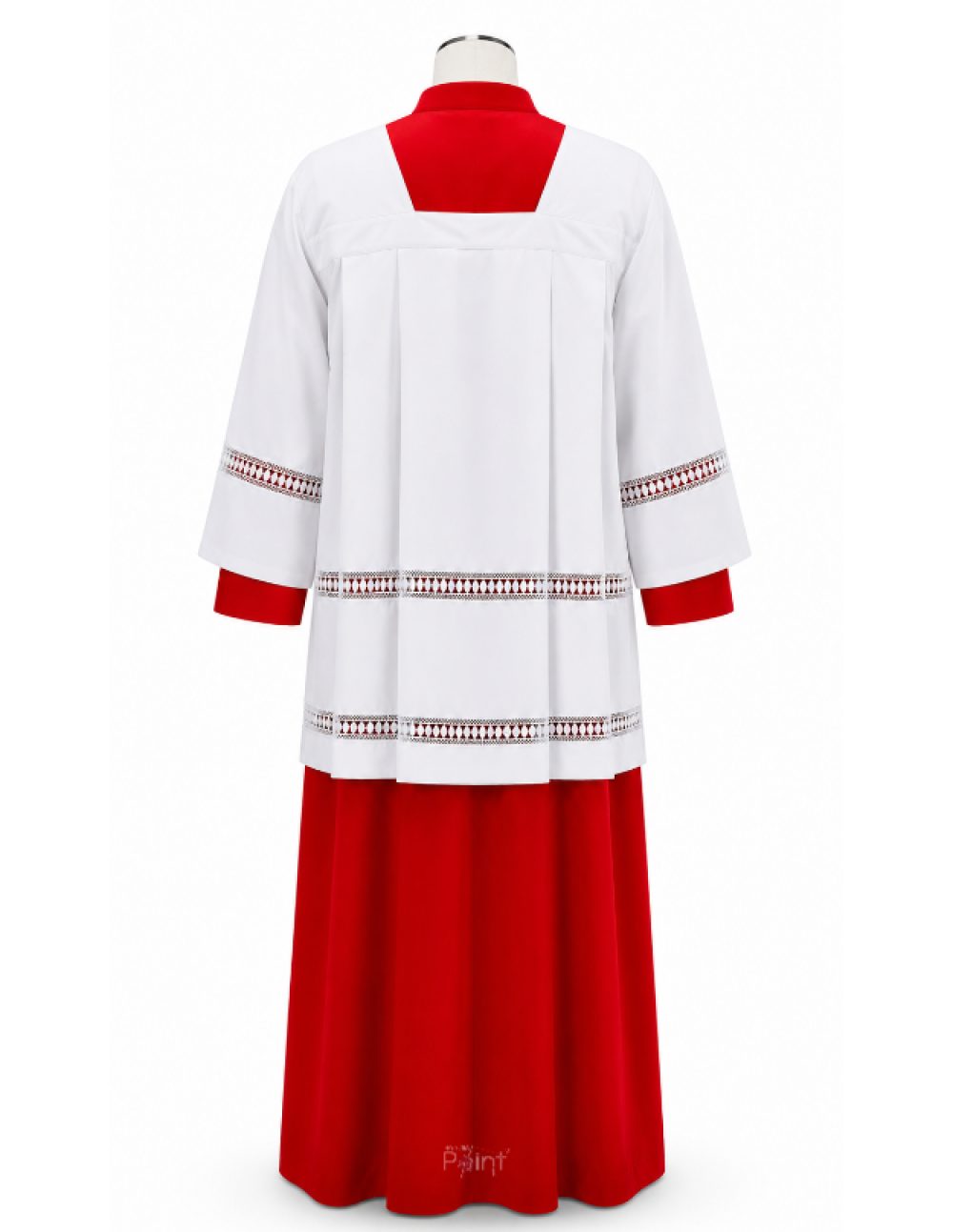 Red and White Altar Server Dress with Ribbon Trim