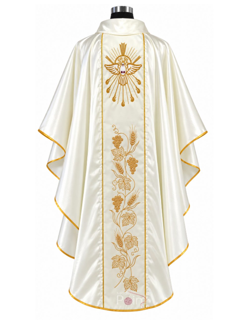 Cream Priest Chasuble with Holy Spirit Dove and Grapevine Embroidery