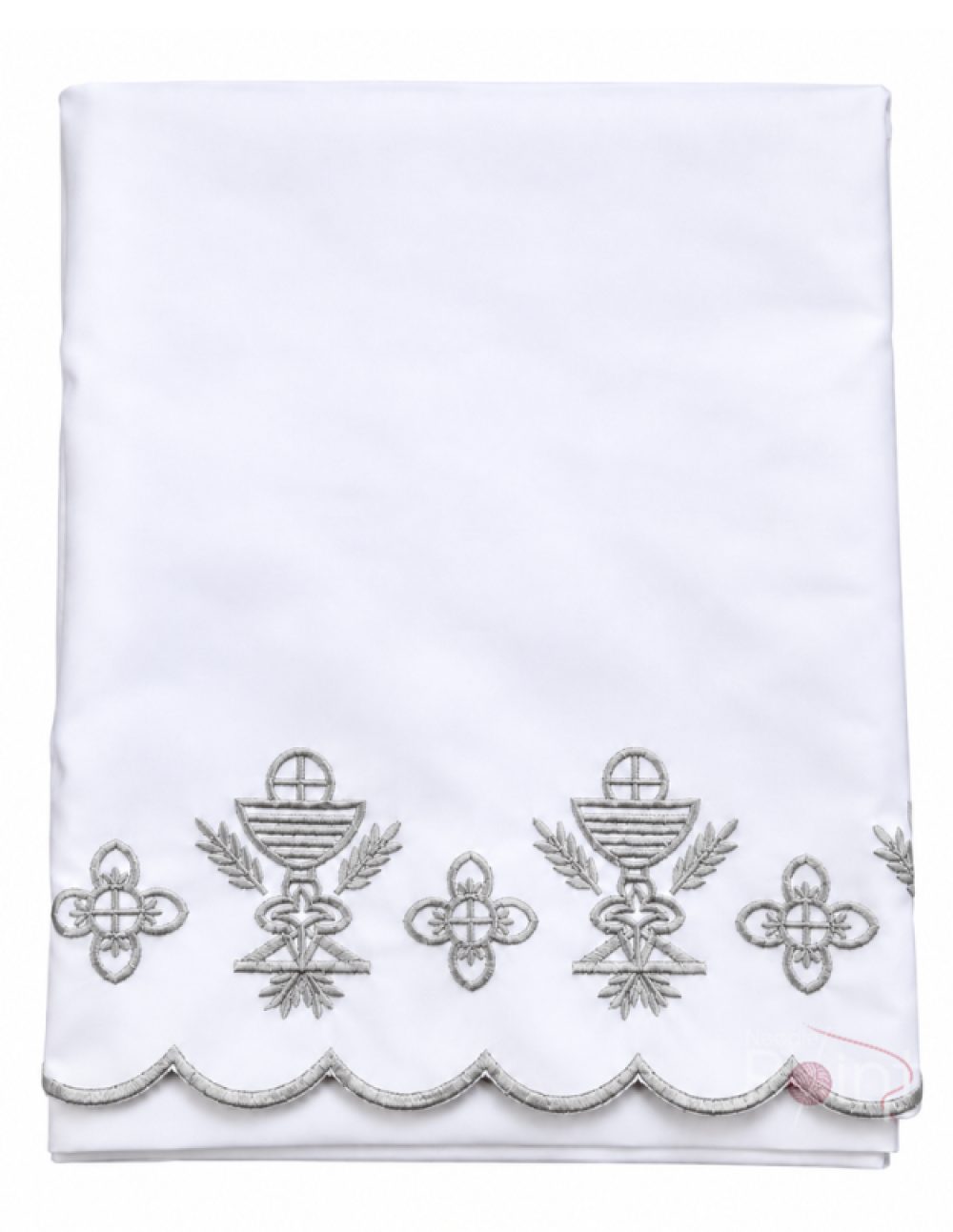 2 meter altar table cloth with Silver machine-embroidered chalice design border