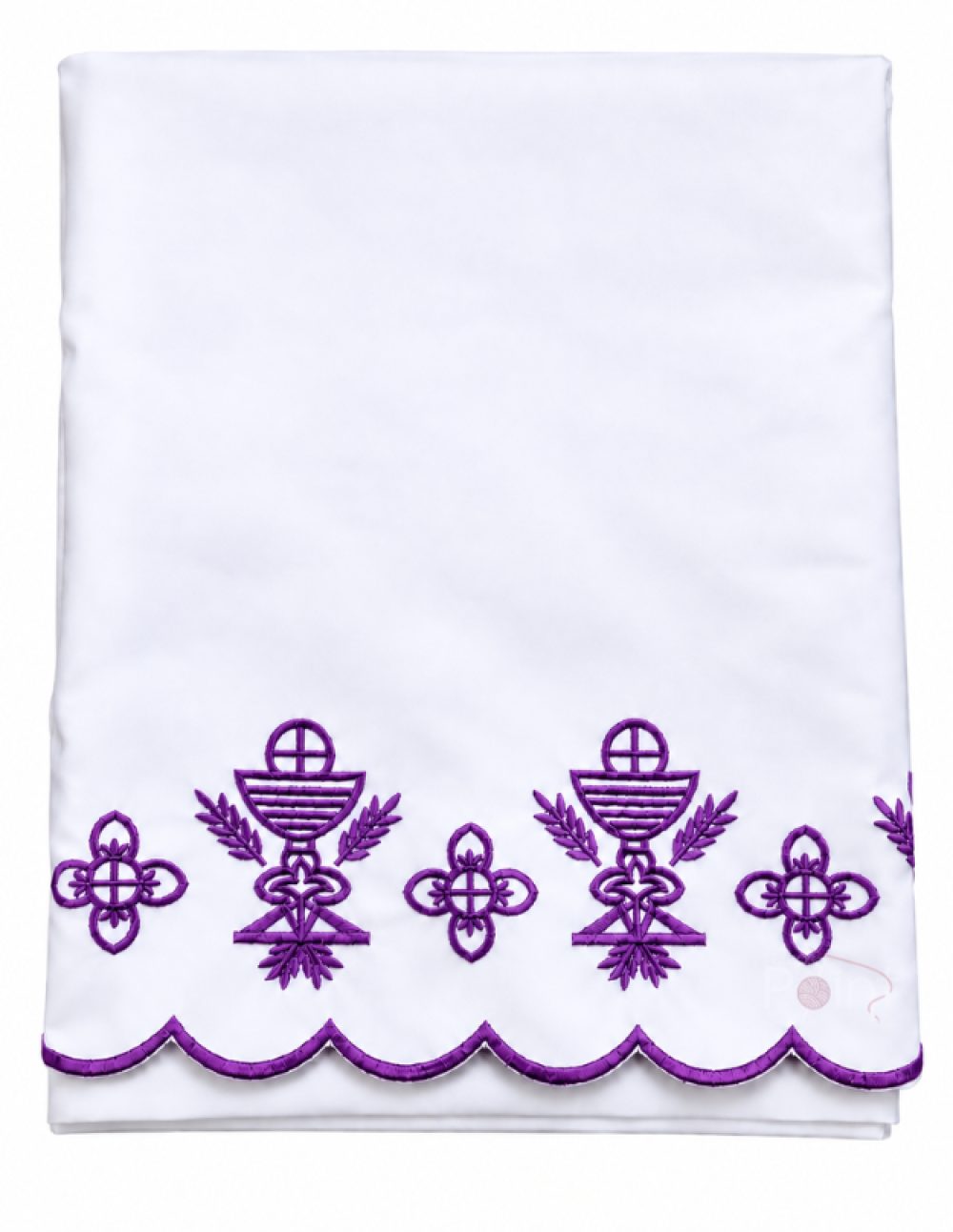 3.5 meter altar table cloth with Purple machine-embroidered chalice design border