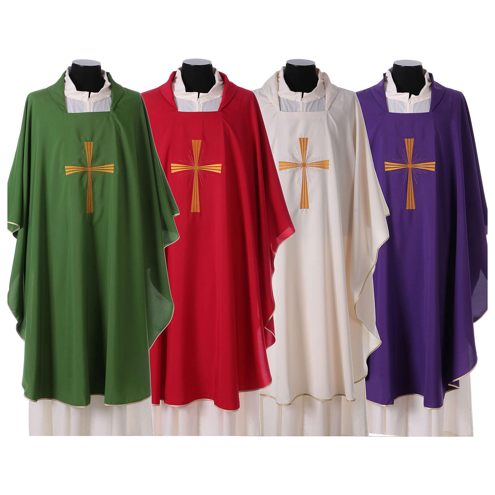 Chasuble with cross machine embroidery done with polyester thread 
