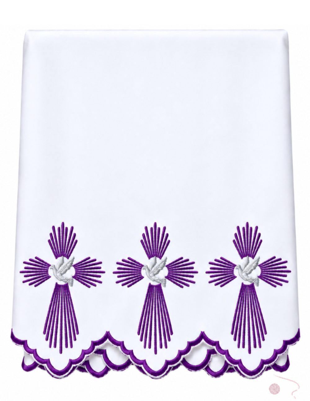 Three And Half Meter Dove & Radiant Cross Embroidery Altar Table Cloth Purple