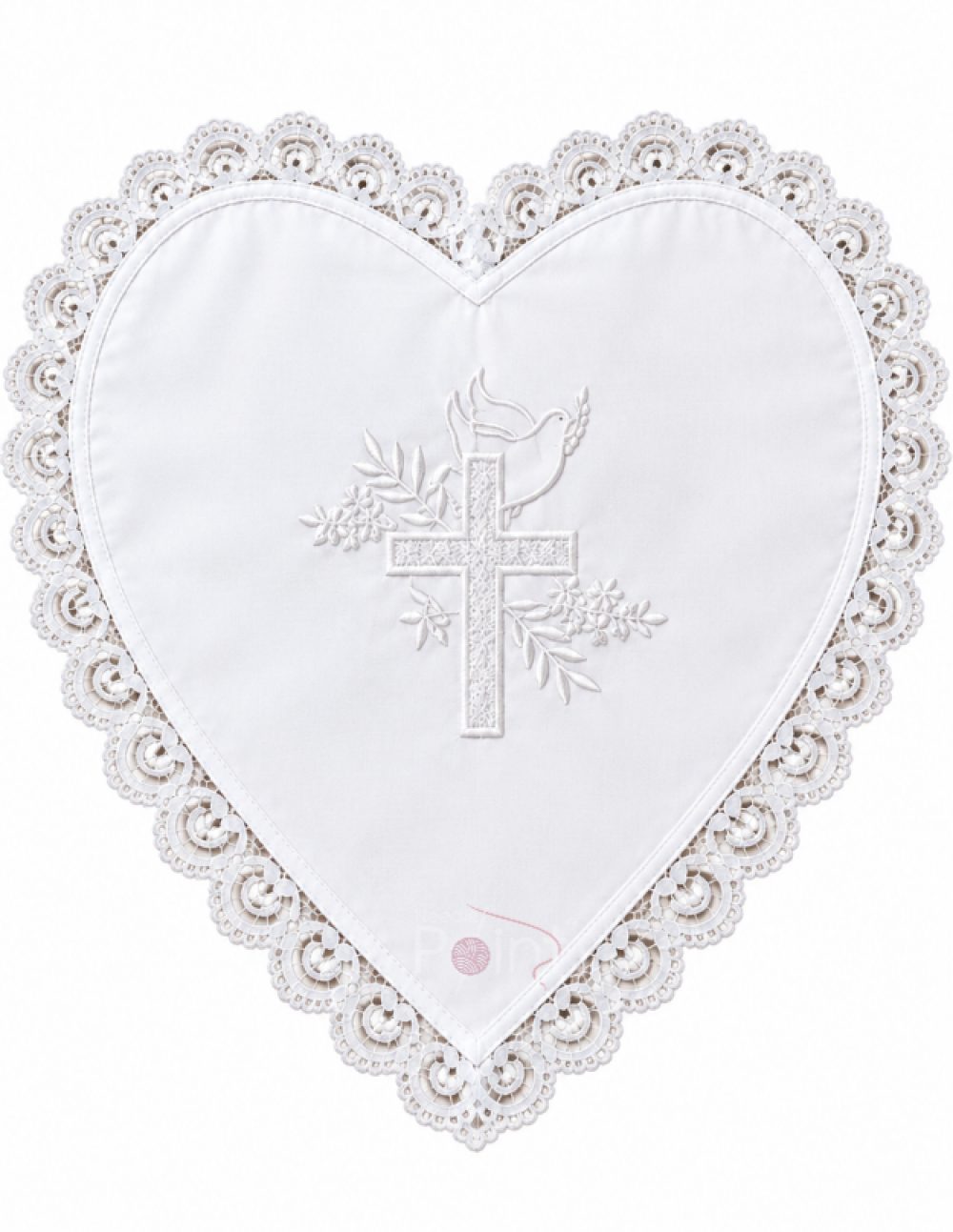 Heart-Shaped Baptism Bib with Embroidered Cross and Dove | Christening Keepsake