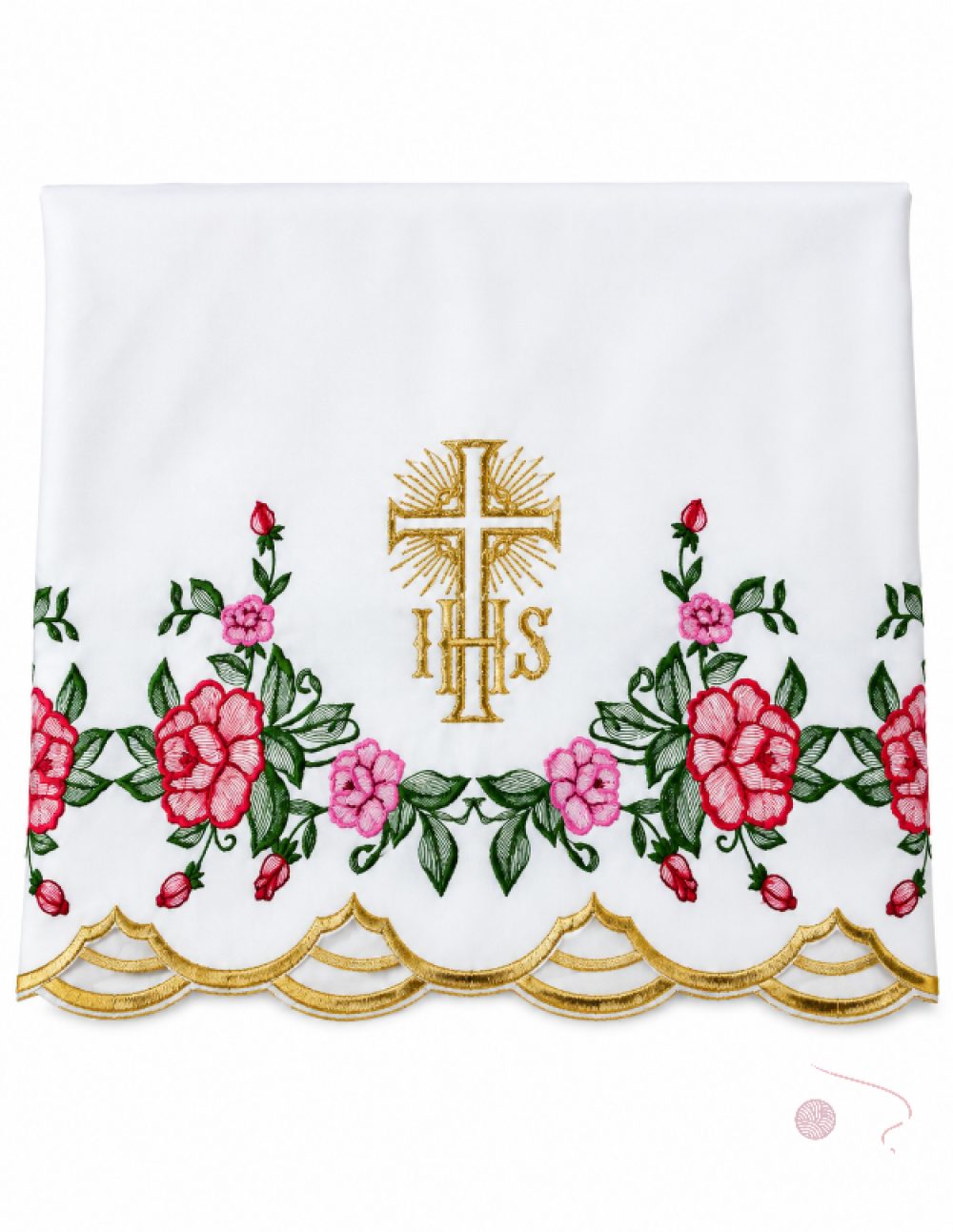 Altar Table Cloth with IHS and Floral Embroidery | Altar Linen