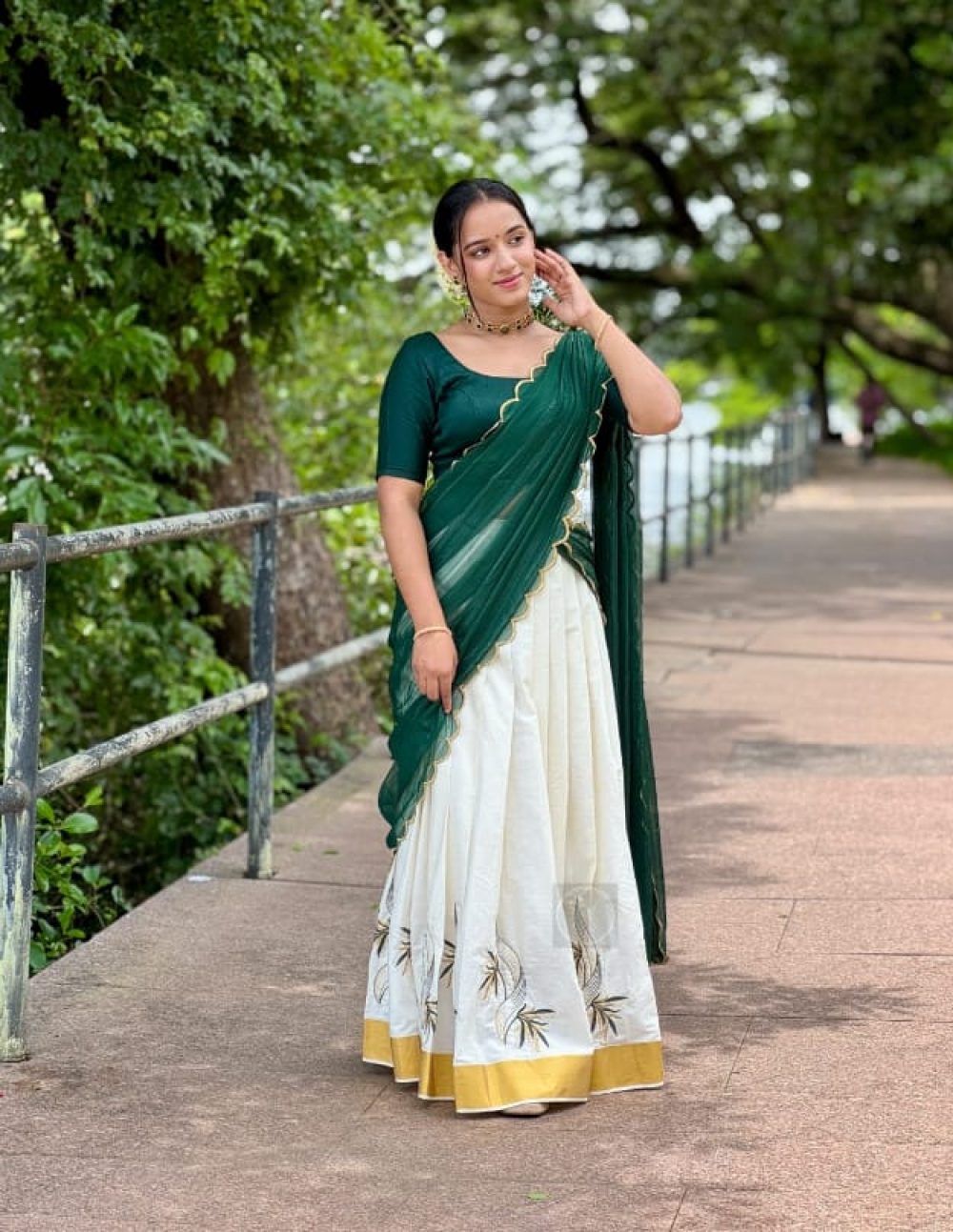 Ivory Cotton Dhavani with Gold Leaf Embroidery 3
