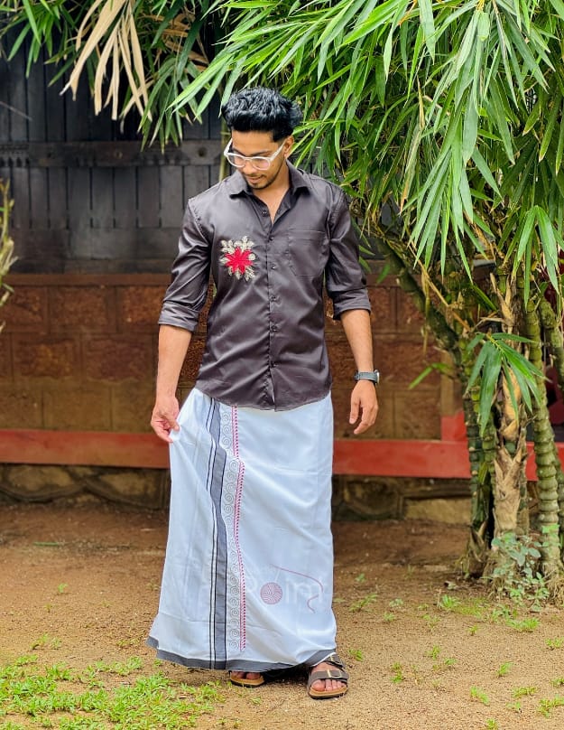 Black & Crimson Floral Embroidery Shirt