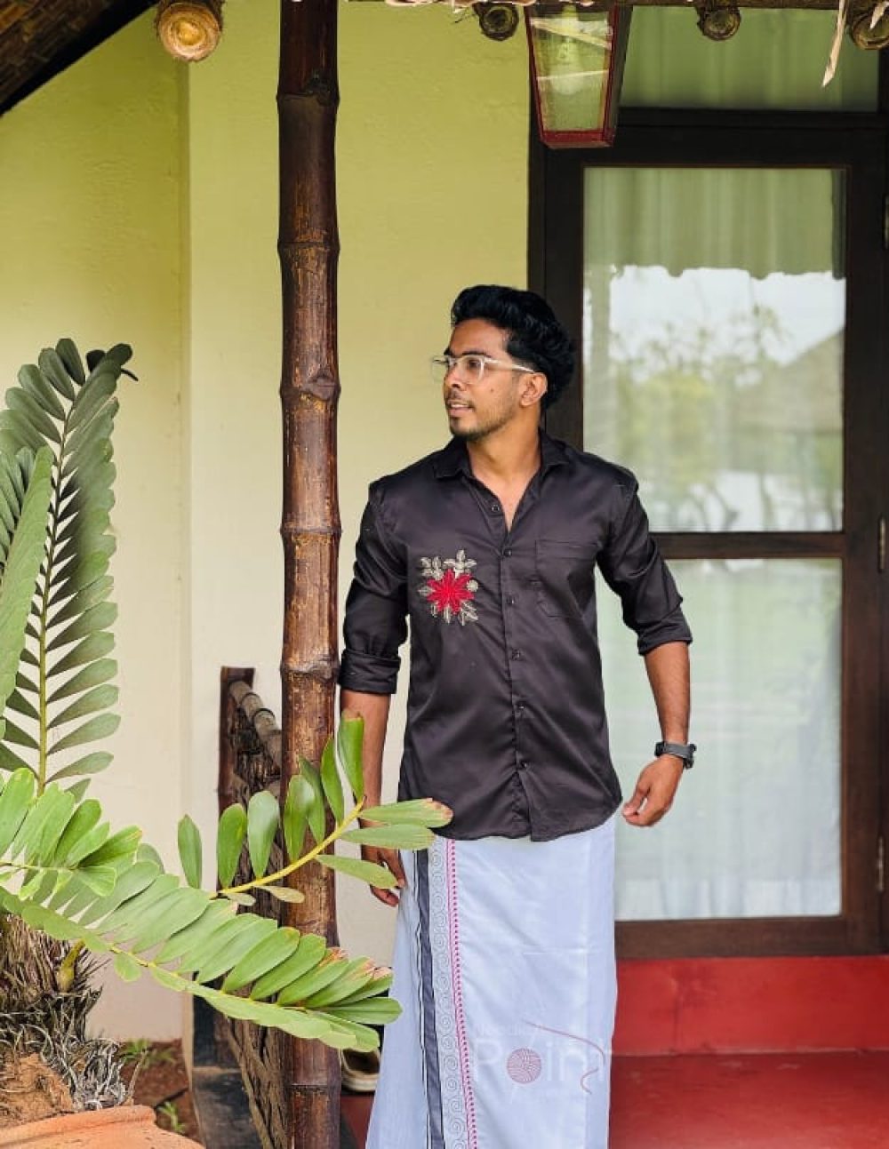 Black & Crimson Floral Embroidery Shirt3