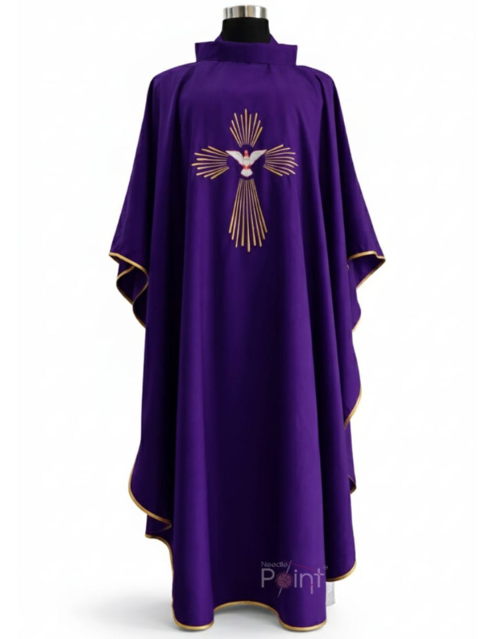 Purple chasuble front view with IHS embroidery liturgical vestment Needle Point