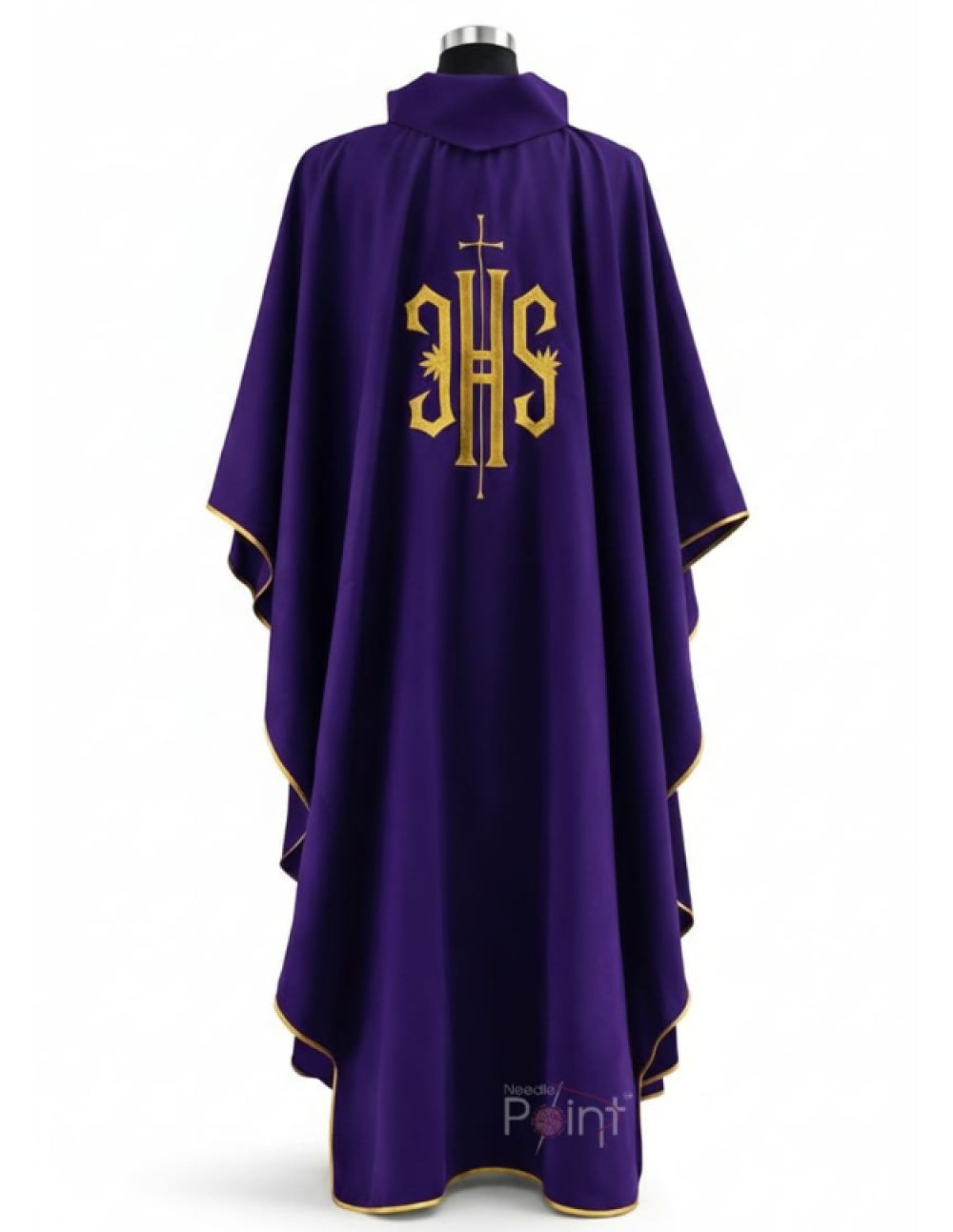 Purple chasuble back view with Holy Spirit embroidery liturgical vestment Needle Point