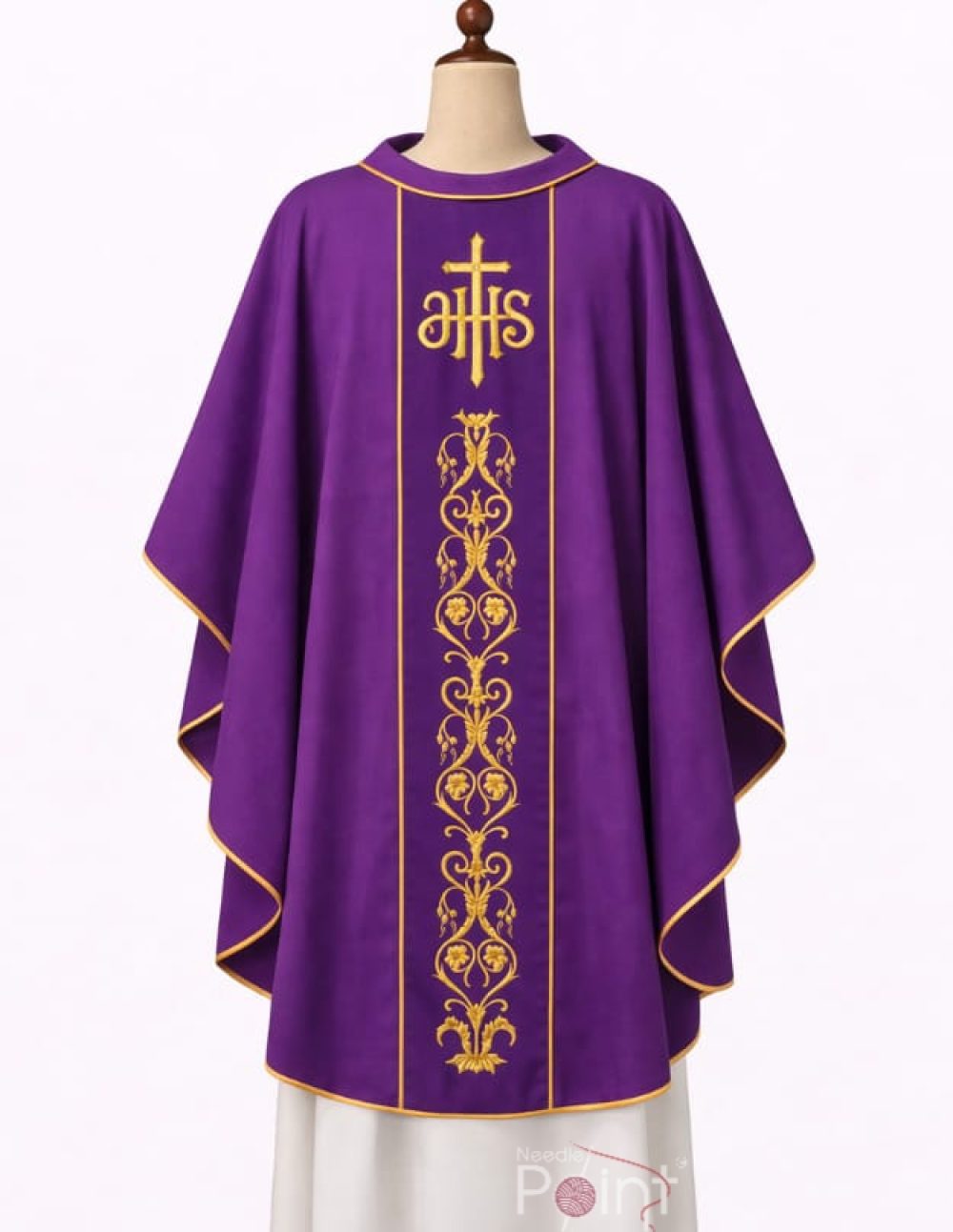 Purple Gothic style chasuble front view elegant embroidery priest vestment Needle Point