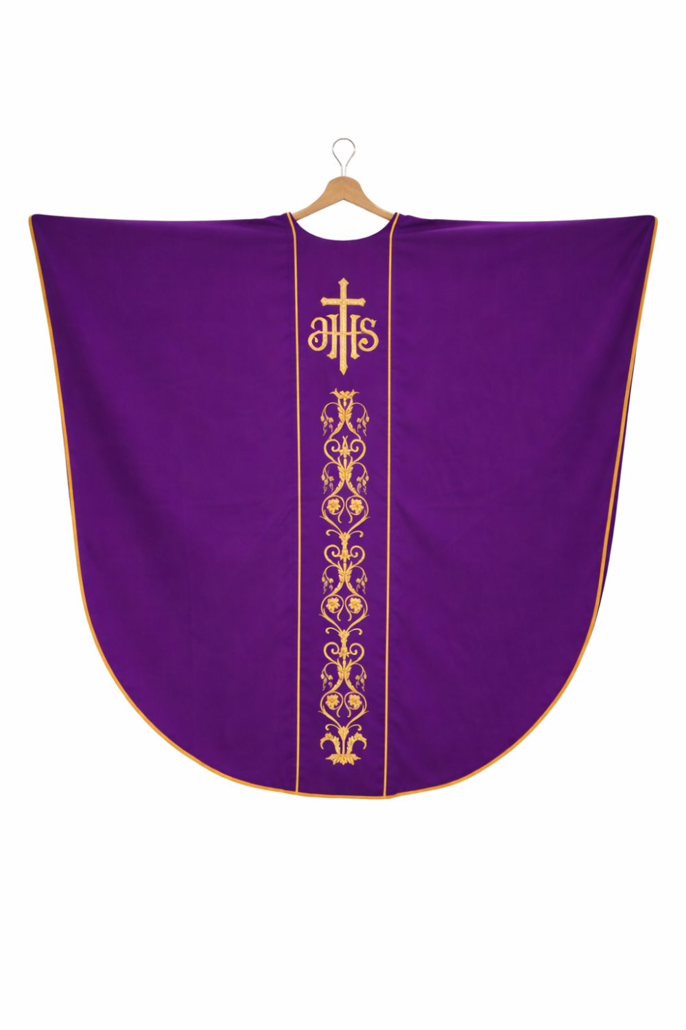 Purple Gothic style chasuble back view with elegant embroidery Catholic priest vestment Needle Point