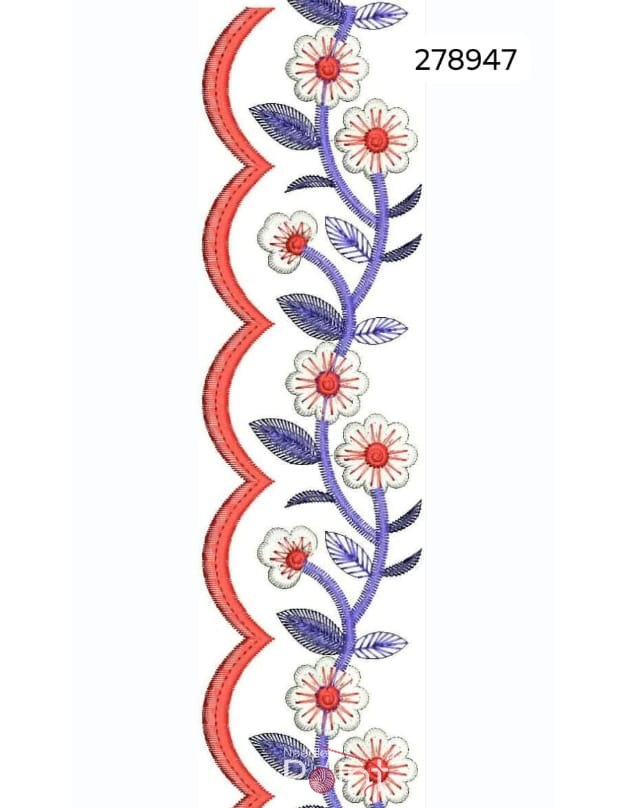 Floral Scallop Border Embroidery Design-278947