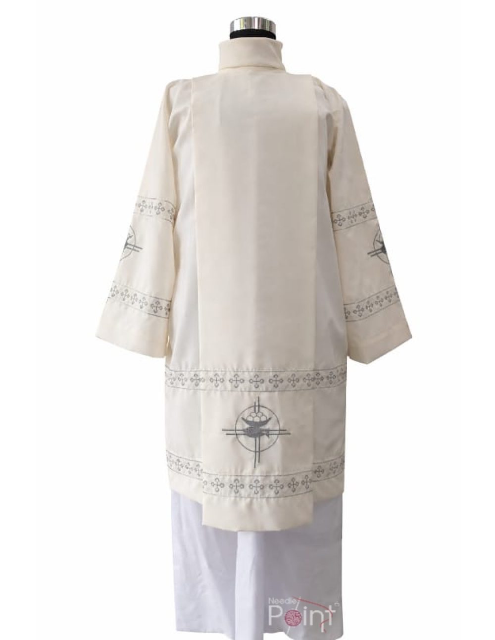 Eucharistic Cross Machine Embroidery Surplice – Premium White Catholic Clergy Vestment India Needle Point