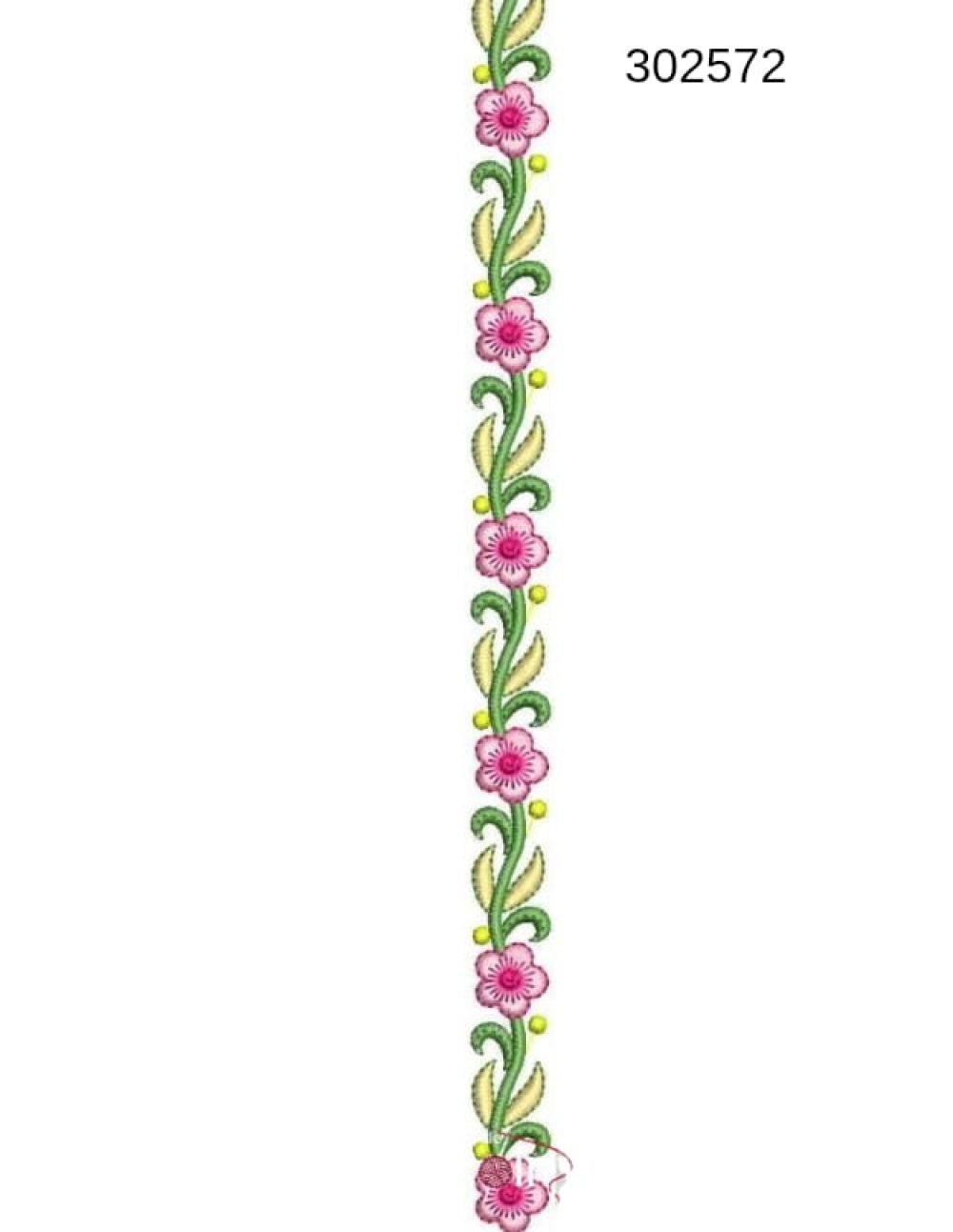 Floral border embroidery design 302572 pink bloom green climbing vine yellow bud — Needle Point India