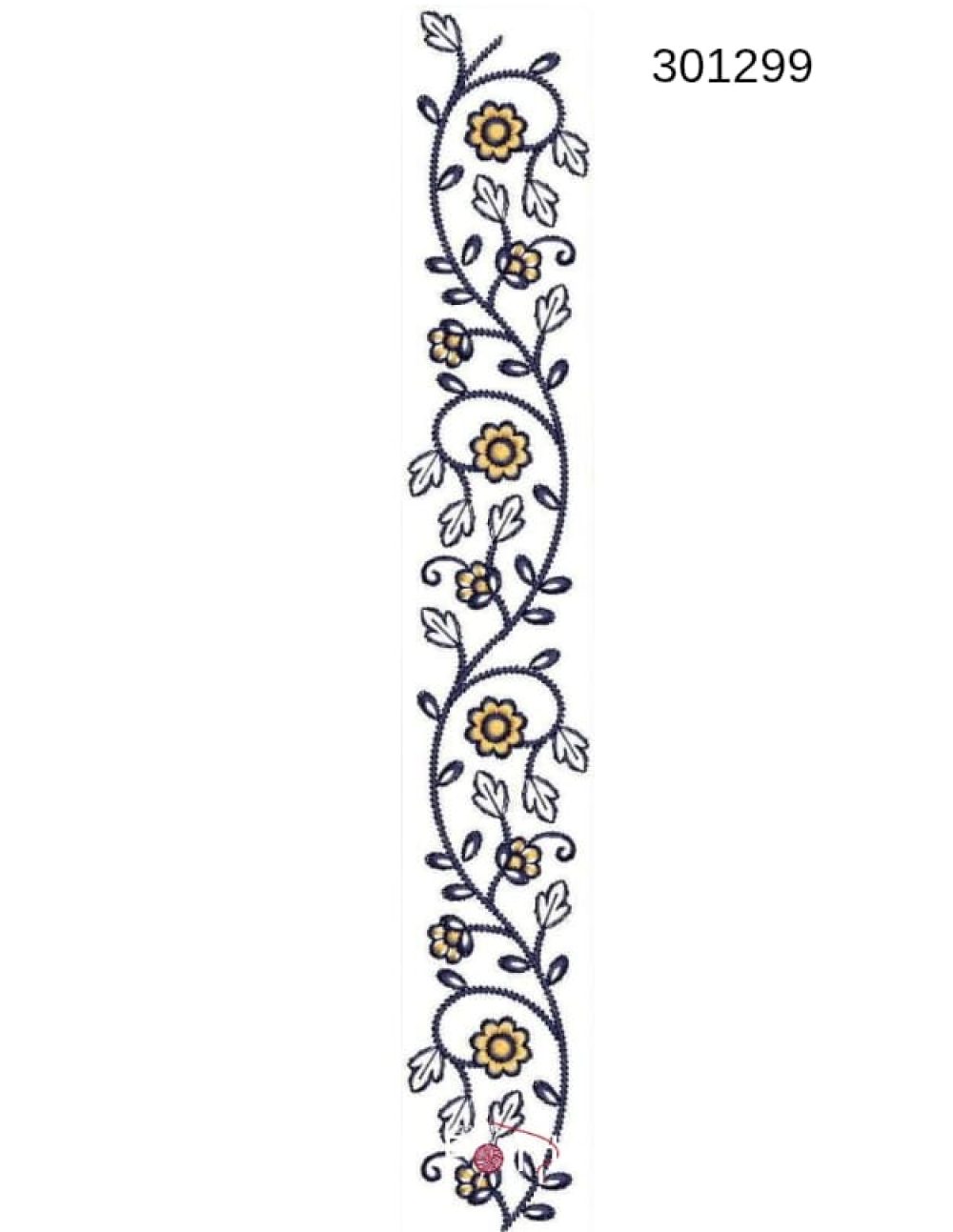 Floral border embroidery design 301299 navy vine gold sunflower bloom classical repeat — Needle Point India