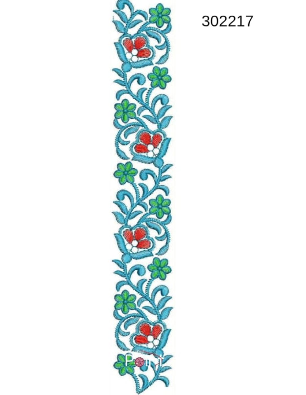 Floral border embroidery design 302217 teal scroll green clover red bloom luxury repeat — Needle Point India