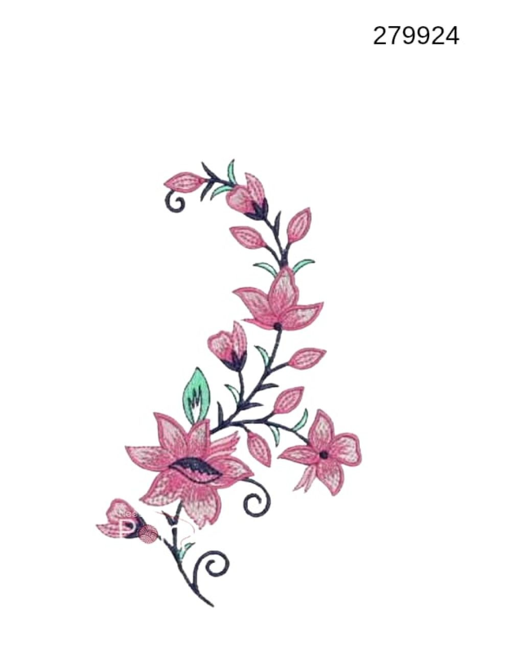 Floral small embroidery design 279924 pink lily bloom teal stem spray — Needle Point India