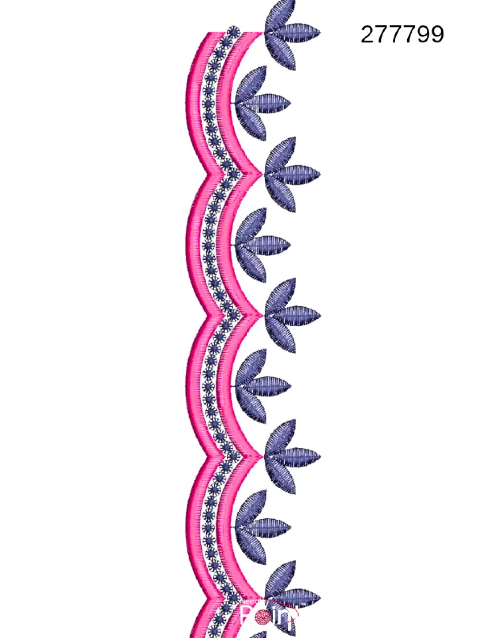Floral scallop border embroidery design 277799 pink scallop navy leaf motifs — Needle Point India