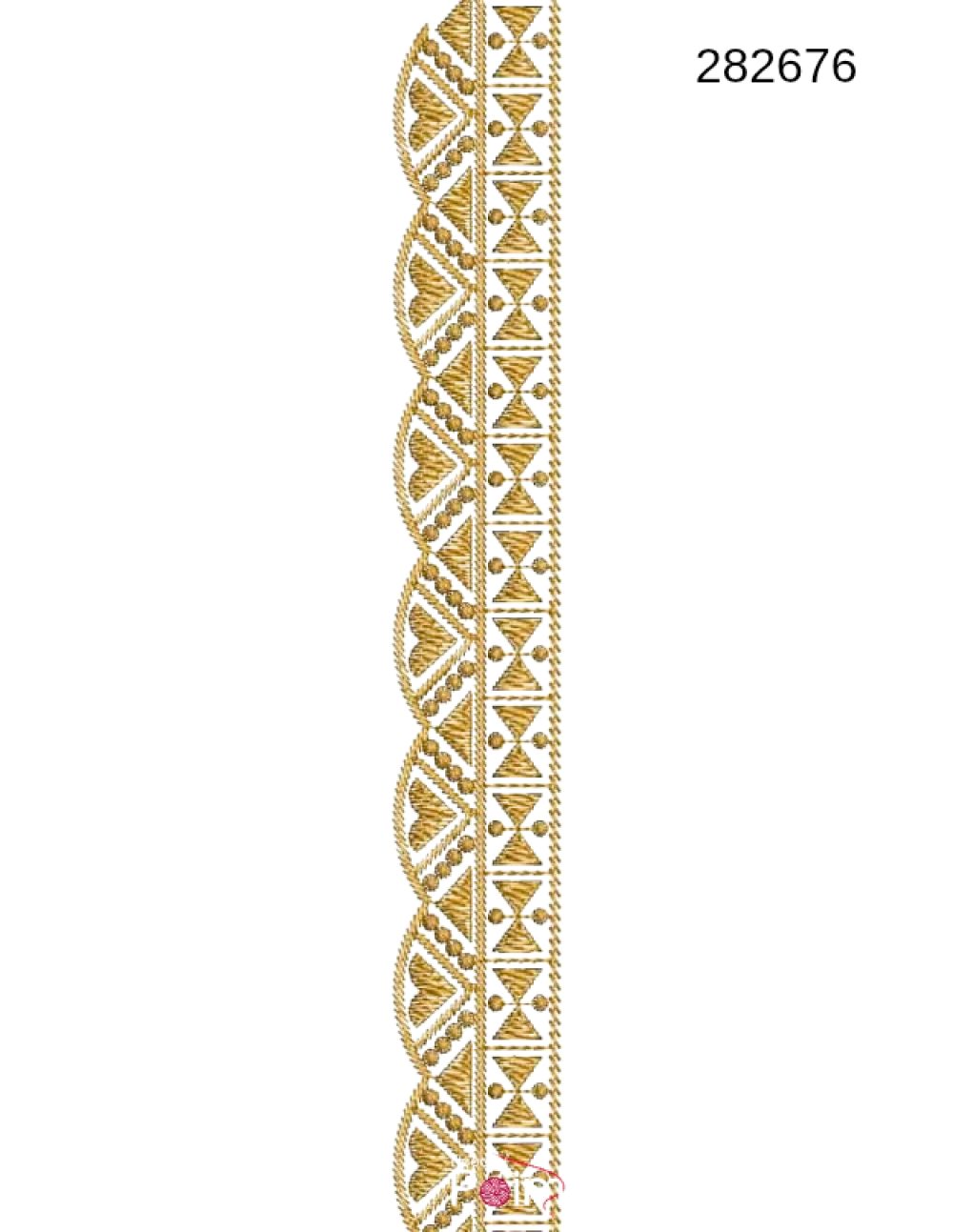 Floral scallop border embroidery design 282676 gold geometric diamond lattice pattern — Needle Point India