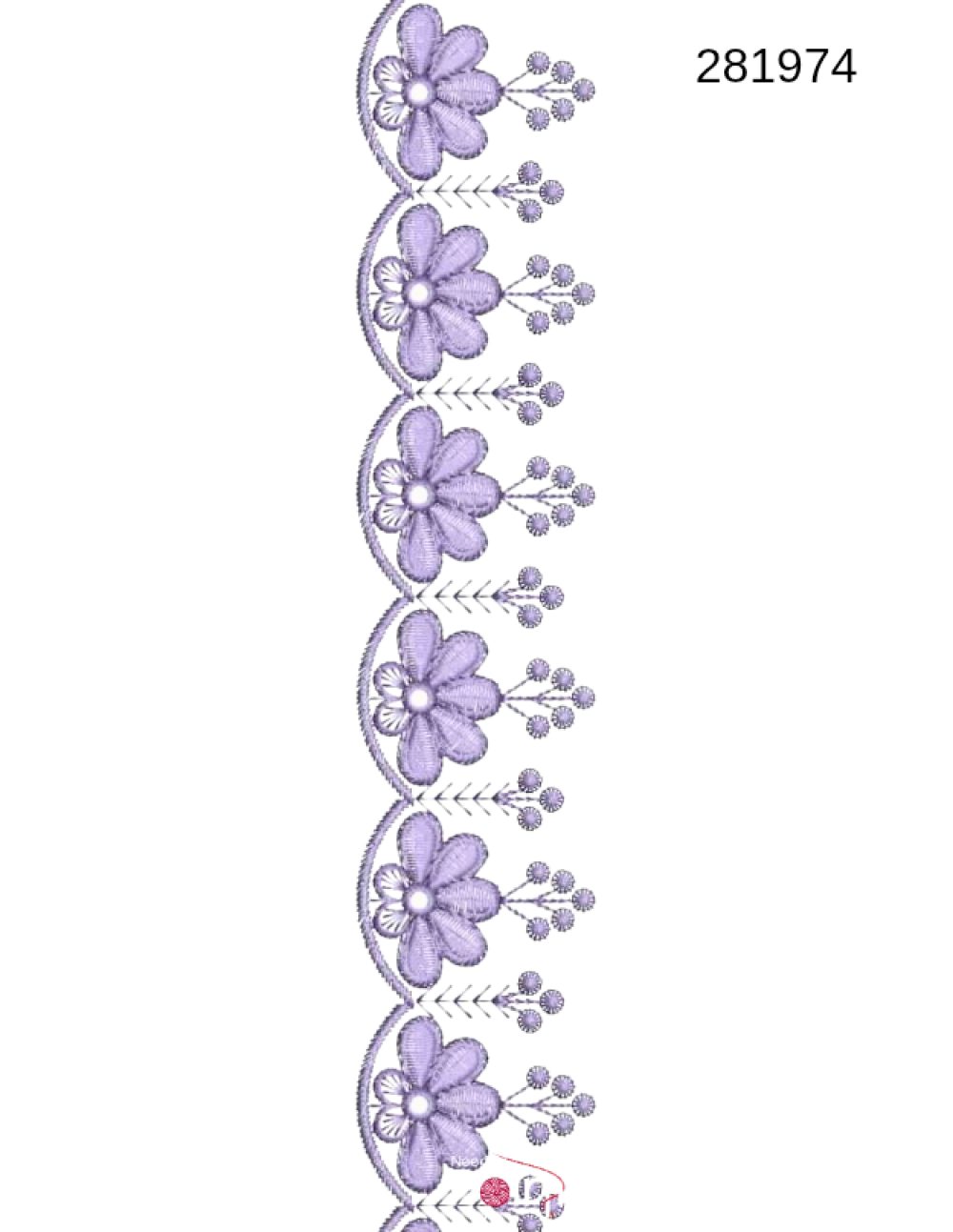 Floral scallop border embroidery design 281974 lavender open bloom berry spray scallop — Needle Point India
