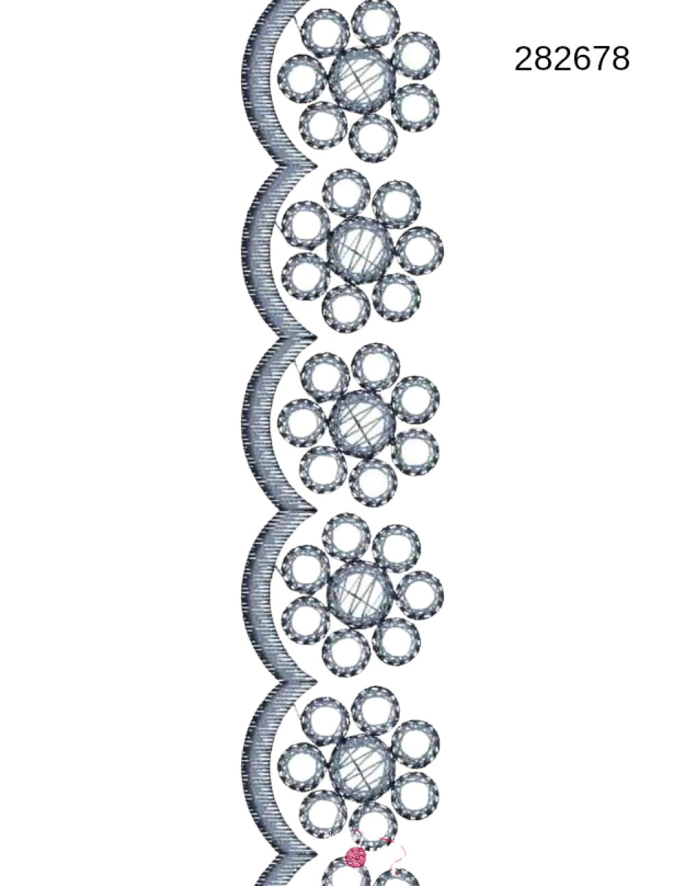 Floral scallop border embroidery design 282678 grey daisy wheel cross-hatch scallop — Needle Point India